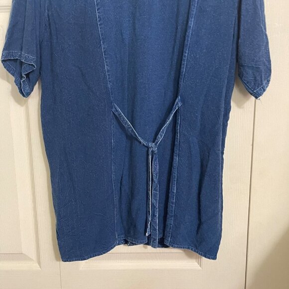 Flying High Women's Blue Tie Back Embroidered Button Up Lagenlook Blouse Medium - Picture 4 of 5
